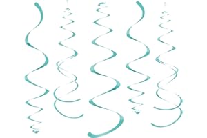 WEVEN Teal Party Hanging Swirl Decorations Plastic Streamer for Ceiling, Pack of 28