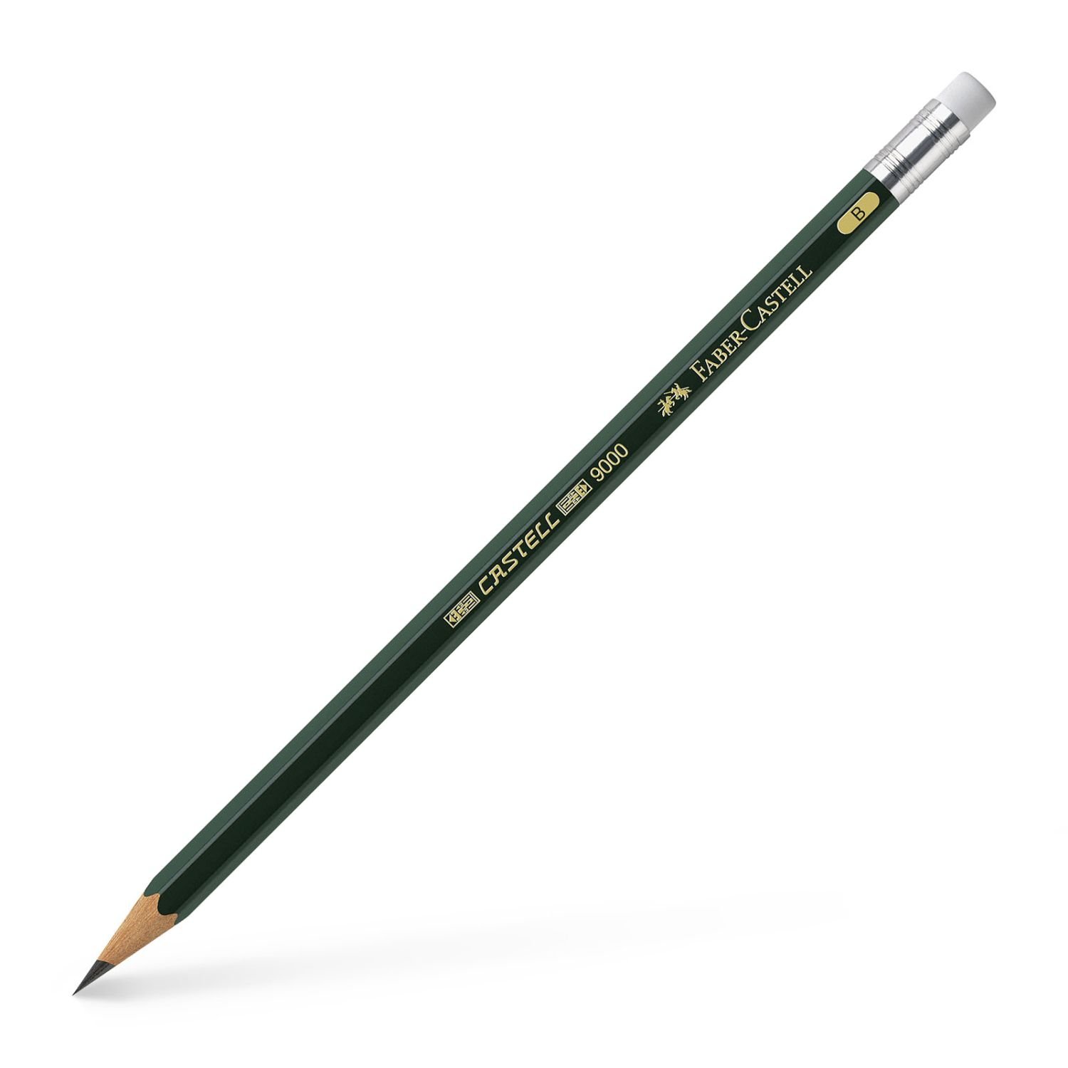 Faber-Castell 119200 - Castell 9000 Pencil with Eraser Tip, HB Hardness B mit Gummitip Green
