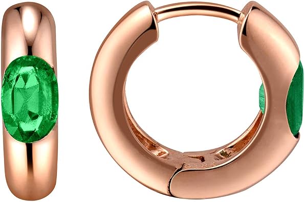 14k Real Gold Natural Emerald Diamond Stud Earrings for Women