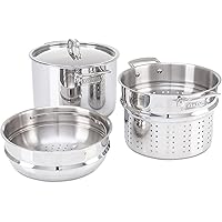 Viking Culinary 3-Ply Stainless Steel Pasta Pot, 8 Quart, Includes Pasta & Steamer Insert, Dishwasher, Oven Safe, Works on Al