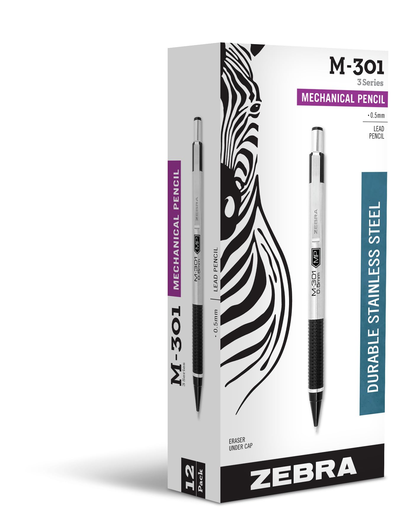 Photo 1 of Zebra Pen M-301 Mechanical Pencil, Stainless Steel Barrel, Fine Point, 0.5mm, Black Grip, 12-Pack (54010)