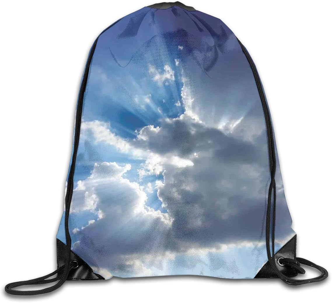Naiyin Drawstring Backpacks Bags,Sunshine Sun Rays Breaking Through Huge Dark Clouds View Landscape Artful Picture,5 Liter Capacity,Adjustable
