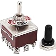 mxuteuk Heavy Duty Rocker Toggle Switch 3 Position 4PDT 12 Terminal ON/Off/ON 15A 250V 10A 380V Toggle Switches with Metal Knob Cover Cap Waterproof TEN-403