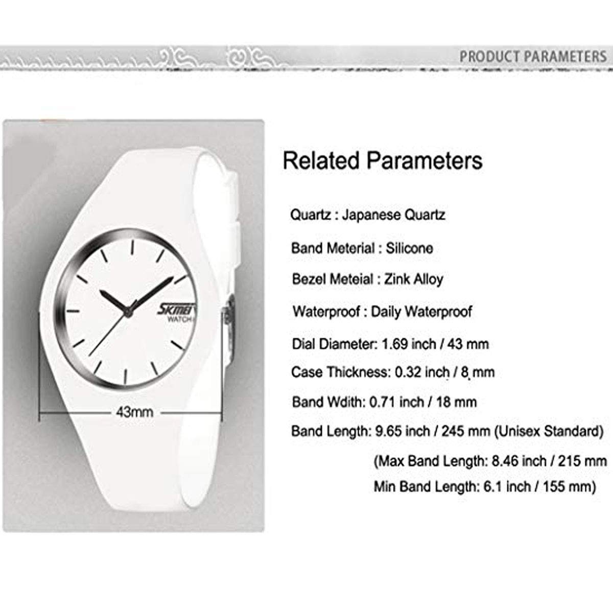 MODIWEN Fashion Unisex Quartz Wrist Watch with Japaness Movement Waterproof Watches (White)