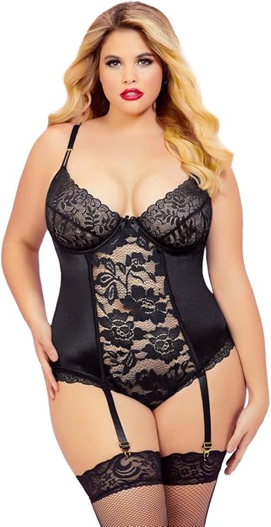 Amazon.com: Plus Size Underwire Lace Scoop Back Snap Crotch Teddy Lingerie: Clothing
