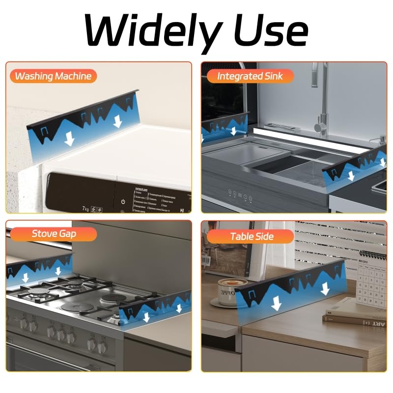 Stainless Steel Stove Gap Covers (2 Pack), Stove Gap Filler, Stove Counter Gap Guards for Kitchen, Range Trim Kit, Easy Clean with Heat Resistant, Adjustable Length 13.8” to 27.6”, Width 0.79