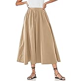 Yousify Women’s A-Line Midi Skirts Casual Elastic High Waist Flowy Swing Pleated Beach Boho Long Skirt with Pocket