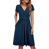 OUGES Maternity Nursing Dress Breastfeeding Short Sleeve V Neck Casual Pregnancy Clothes with Pockets