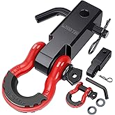 AUTOBOTS Shackle Hitch Receiver 2", 45,000 Lbs Break Strength Heavy Duty Receiver with 5/8" Screw Pin, 3/4" D Ring Shackles, Towing Accessories for Vehicle Recovery Off-Road, Red&Black