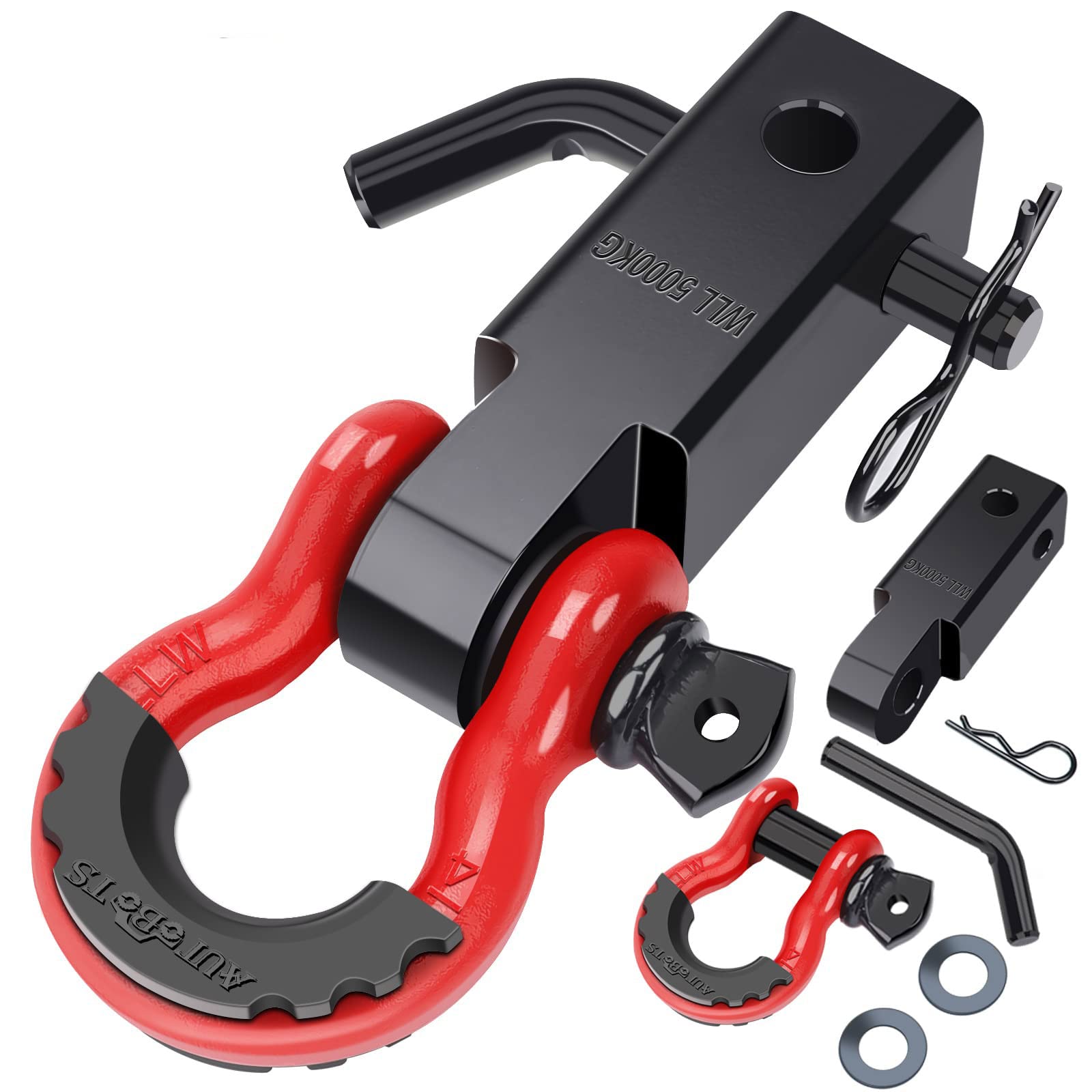 Photo 1 of ***MISSING PIECES*** AUTOBOTS Shackle Hitch Receiver 2", 45,000 Lbs Break Strength Heavy Duty Receiver with 5/8" Screw Pin, 3/4" D Ring Shackles, Towing Accessories for Vehicle Recovery Off-Road, Red&Black