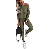CHICME 2 Piece Lounge Outfit Long Sleeve Knit Pullover Tops Drawstring Pants Set Tracksuit Sweatsuit