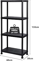 Taylor & Brown 4 Tier Heavy Duty Black Plastic Garage Storage Shelving 60cm Wide view 3