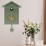 Eummy Green Minimalist Cuckoo Wall Clock Battery Powered Birdhouse Pendulum view 7