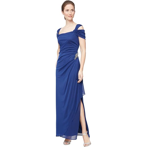 Amazon.com: NW Nightway Womens Off-The-Shoulder Full-Length Evening Dress  Navy 6 : Clothing, Shoes & Jewelry