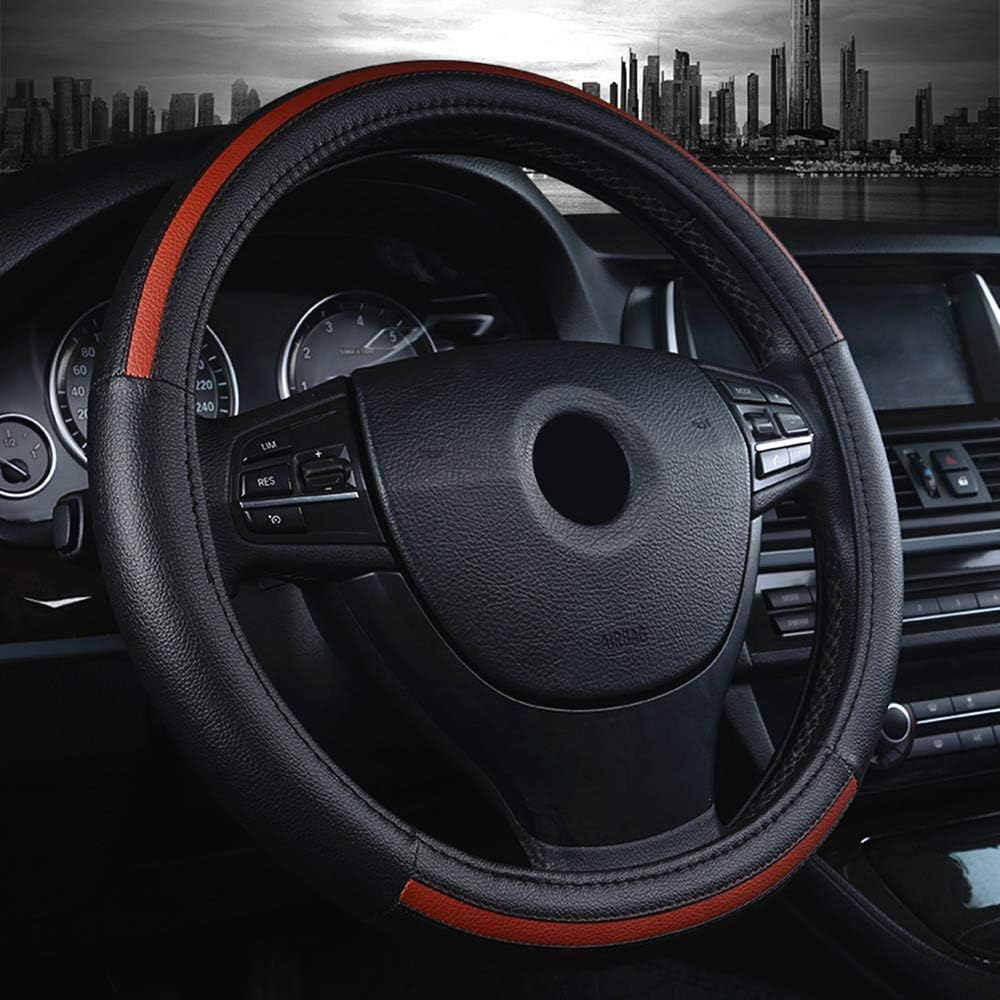 LABBYWAY Microfiber Leather Auto Car Steering Wheel Cover, Universal 15 inch for Suvs,Vans,Trucks (Black and Brown)