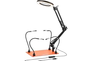 VEVOR Magnetic Helping Hands Soldering Station, 4 Flexible Arms Third Hand Tool with 3X LED Magnifying Lamp & Non-Slip Heavy-Duty Base, Soldering Helping Hands for Electronic Repair Craft Hobby DIY