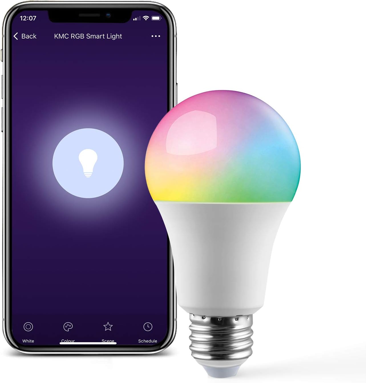 KMC Smart LED Light Bulb, RGB Multicolor, Dimmable, No Hub