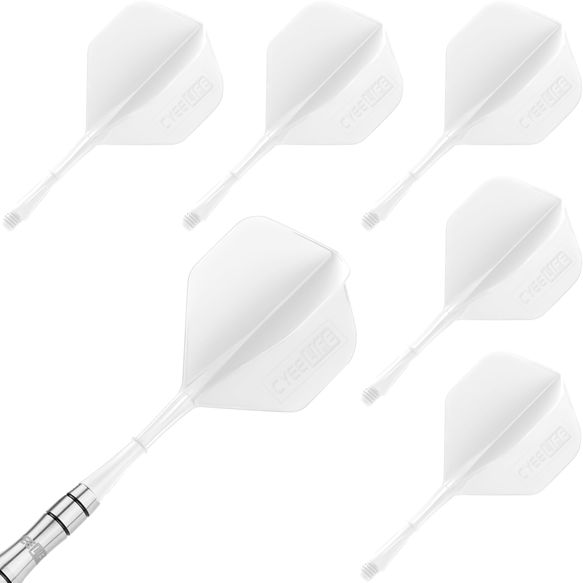 CyeeLife Molded Dart Flights and shafts 6pcs 2BA Integrated accessory,CF01 White-M