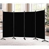 Room Divider-Folding Privacy Screens, 6 ft Partition Room Dividers Wall for Separation, Home, Office, Classroom, Studio (Black, 4 Panel)