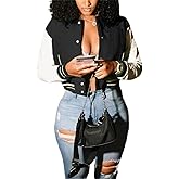 Mintsnow Womens Varsity Jacket Long Sleeve Button Down Bomber Jackets Casual Baseball Uniform Streetwear