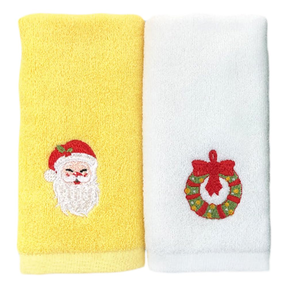 Abaodam 2pcs Christmas Hand Towels Christmas Bathroom Towel for Hand Xmas Holiday Party Home Bathroom Decoration White Yellow