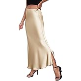 PEIQI 2026 Women's Satin High Waisted Maxi Skirts Summer Fall Silk Cocktail Party Flared Casual A Line Skirt