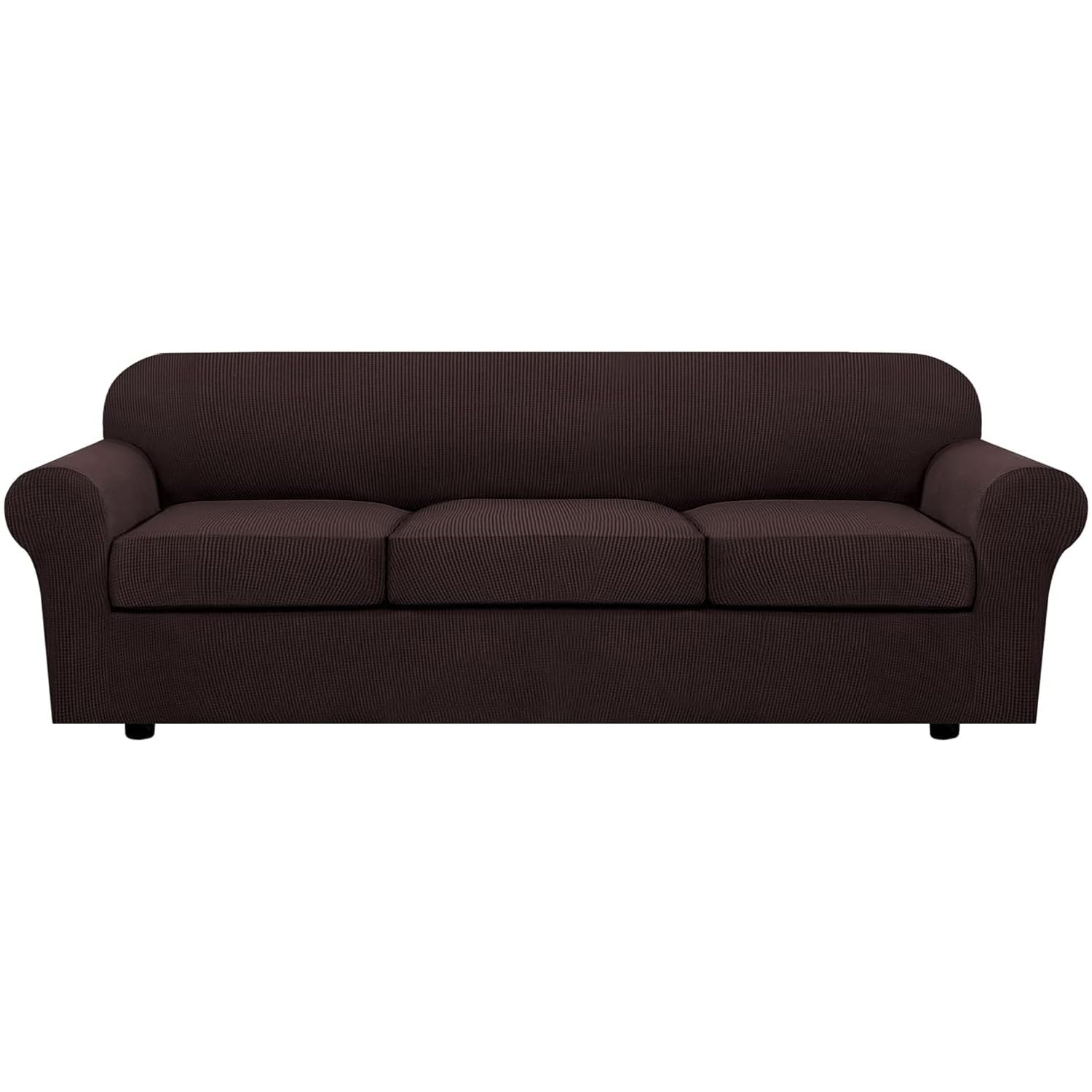 Photo 1 of H.VERSAILTEX 4 Piece Stretch Sofa Covers for 3 Cushion Couch Covers for Living Room Furniture Slipcovers (Base Cover Plus 3 Seat Cushion Covers) Thicker Jacquard Fabric (Large Sofa, Chocolate)
