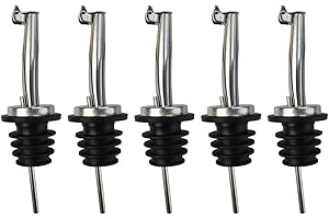 Wobe 5 Pcs Wine Bottle Pourers, Stainless Steel Liquor Pour Spout Flip Top Olive Oil Bottle Stoppers Speed PourersTapered Spo
