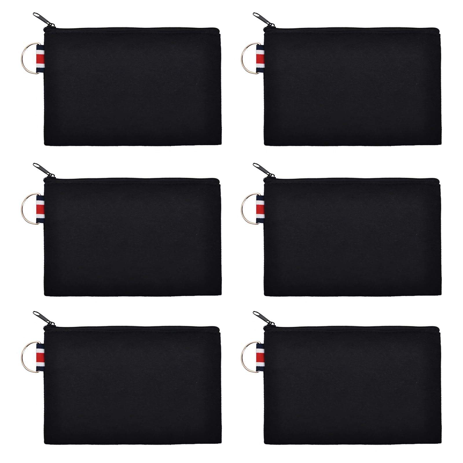 Aspire 6-Pack Canvas Pouches with Metal Ring, DIY Craft Storage Bags, 6 x 4 Inch - Black
