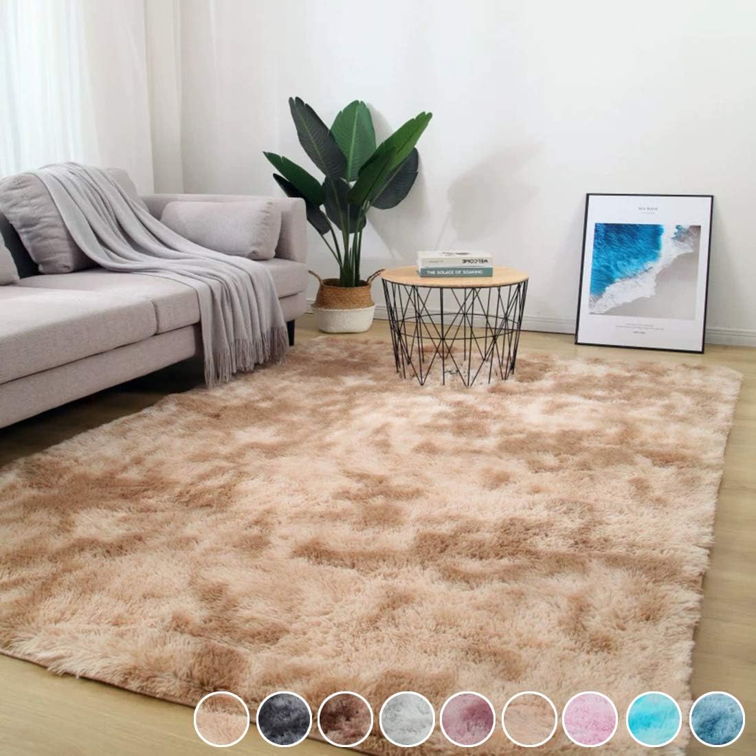 COUEO Modern Rugs, Bedside Area Rug 40x60cm Fluffy Rug Washable Rubber