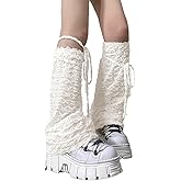 Leoparts Lolita Lace Leg Warmers for Women Y2K Knee High Pleated Lace-up Leg Sleeve Socks Thin Ruffled Mesh Leg Covers