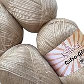 Retro-Glam DK Metallic Yarn, 4-Pack (1280Yds/400G), Almond Powder | 3 DK Weight Sparkle Yarn for Crocheting with Free Patterns - Acrylic Blend Soft Glitter Yarn for Knitting