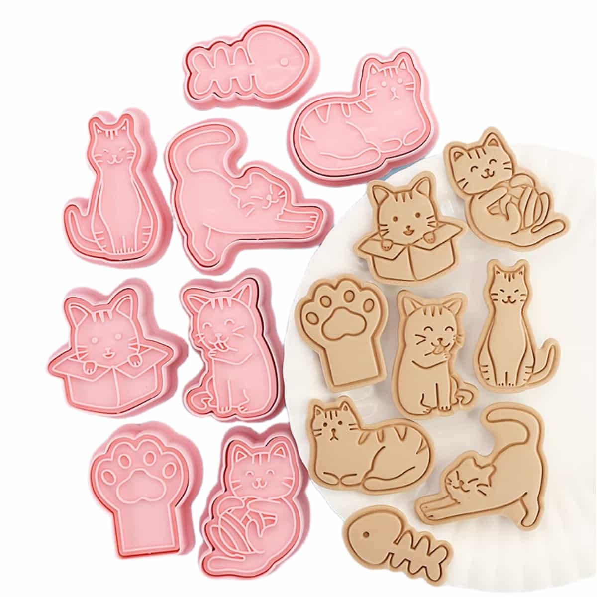 Eidoct 8PCS Cookie Cutters Shapes Baking Set Moulds Cookie Cutters Form for DIY Holiday Party Baking (Cat)