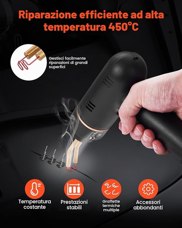 Saldatrice per Plastica Senza Fili 120 W con 400 Pezzi di 4 Tipi di Punti Metallici Caldi, Kit per Saldatura a Punti Metallici Caldi Ricaricabile, Kit Riparazione Paraurti per Kayak, Giocattoli