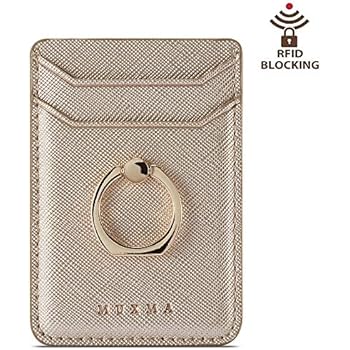 ACRSIKR Card Holder for Back of Phone, RFID Blocking Cell Phone Credit Wallet with Ring Pocket Stick on iPhone