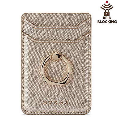ACRSIKR Card Holder for Back of Phone, RFID Blocking Cell Phone Credit Wallet with Ring Pocket Stick on iPhone - Thumbnail 7