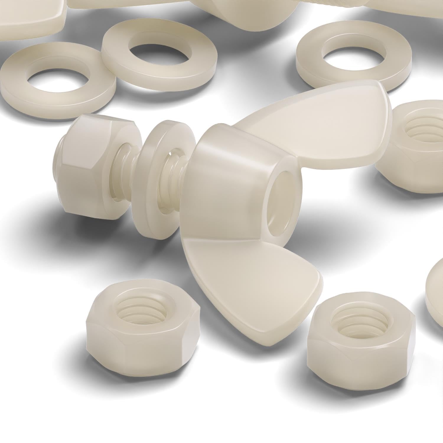 50x Nylon Butterfly, Wing Nut with Thread, Machine Screws, Includes Nuts & washers, M6 x 15mm