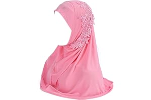 Caviotess Women One Piece Muslim Hijab Lace Applique Head Wrap Scarf Shawl with Rhinestones