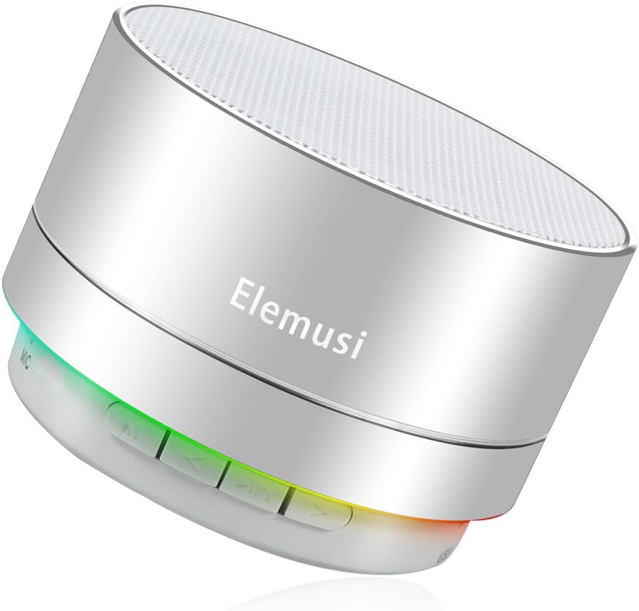 Elemusi Bluetooth Speaker,Portable Stereo Outdoor Speaker,Mini Wireless Speaker with HD Audio and Enhanced Bass, Built-in-Mic Speakerphone, FM Radio and TF Card Play Music (Silver)