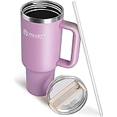 Valley Sportsman 40 oz Stainless Steel Tumblers with Handle, Spill-proof Lid and Straw, Double-Walled Insulated, BPA-Free, Perfect for Hot and Cold Drinks, Light Purple