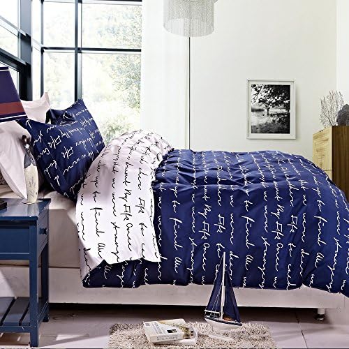 NTBAY 3 Pieces Microfiber Duvet Cover Set, Ultra Soft Zipper Closure Pattern Bedding Set, King Size, Blue Love Letter