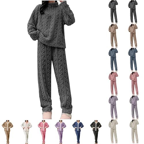 women's nightwear, Pyjamas For Women Loungewear Set Button Down Fleece fluffy Nightwear 2 Piece Sleepwear Pockets Ladies Loose Fit Soft Cozy PJs Fall Winter Lounges Wear Sets Outfits Clothing