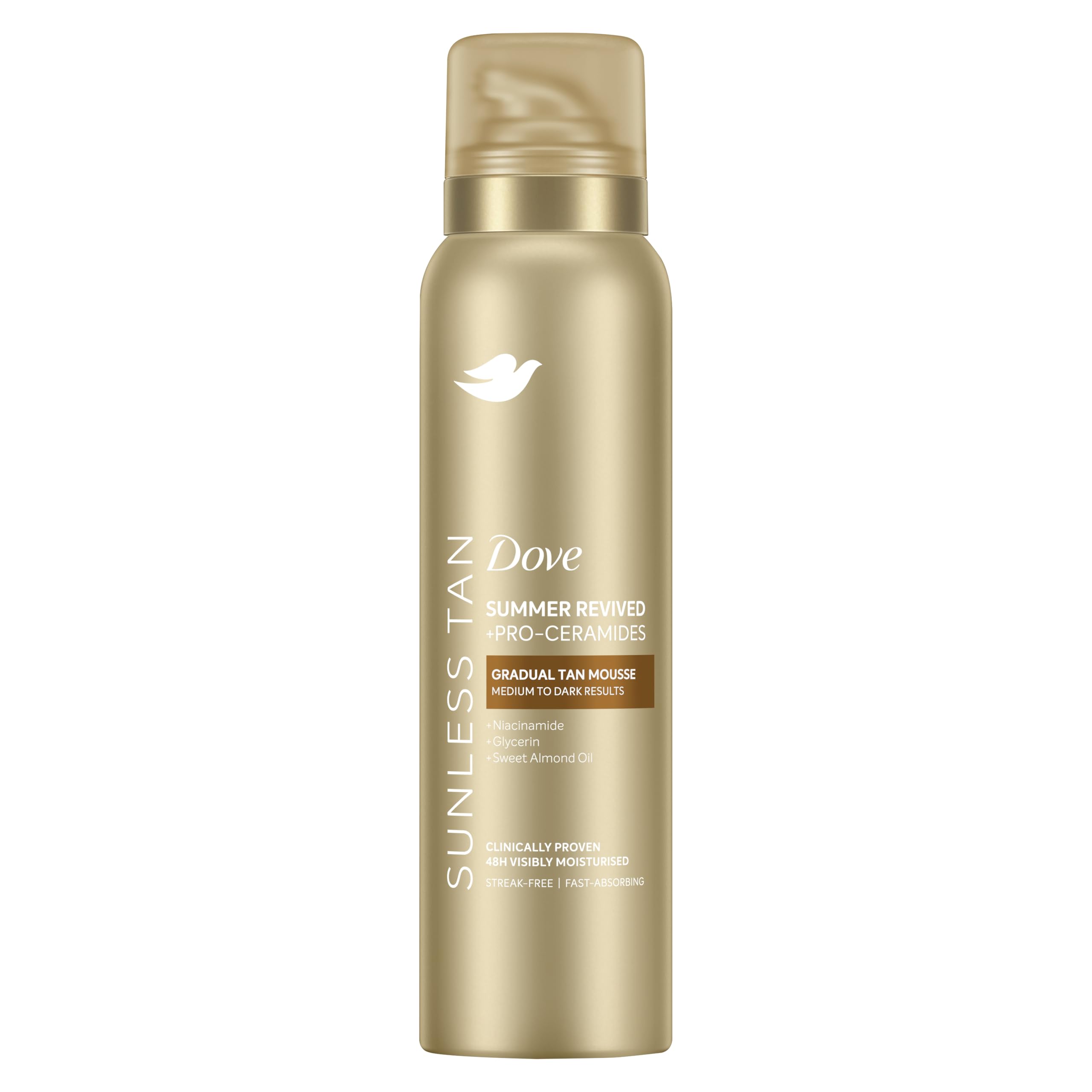 Dove Summer Revived Medium to Dark Gradual Tan Mousse fast-absorbing self tanning for a natural-looking, streak-free tan and 48h visibly moisturised skin 150 ml