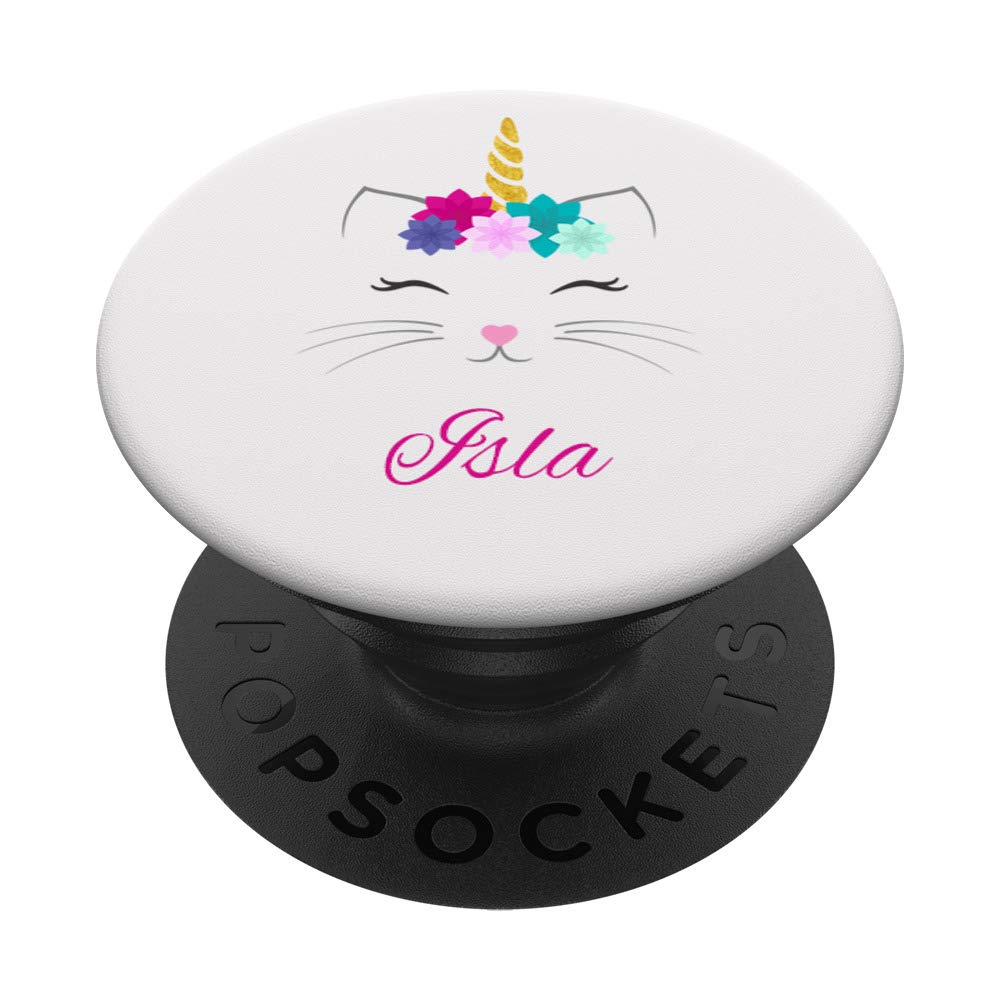 Isla Name Gift - Personalised Cat Unicorn PopSockets Grip and Stand for Phones and Tablets