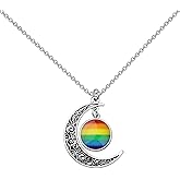 BEKECH Gay Pride Rainbow Necklace Crescent Moon Charm Rainbow Pendant Necklace Gay & Lesbian LGBT Pride Gifts LGBT Jewelry