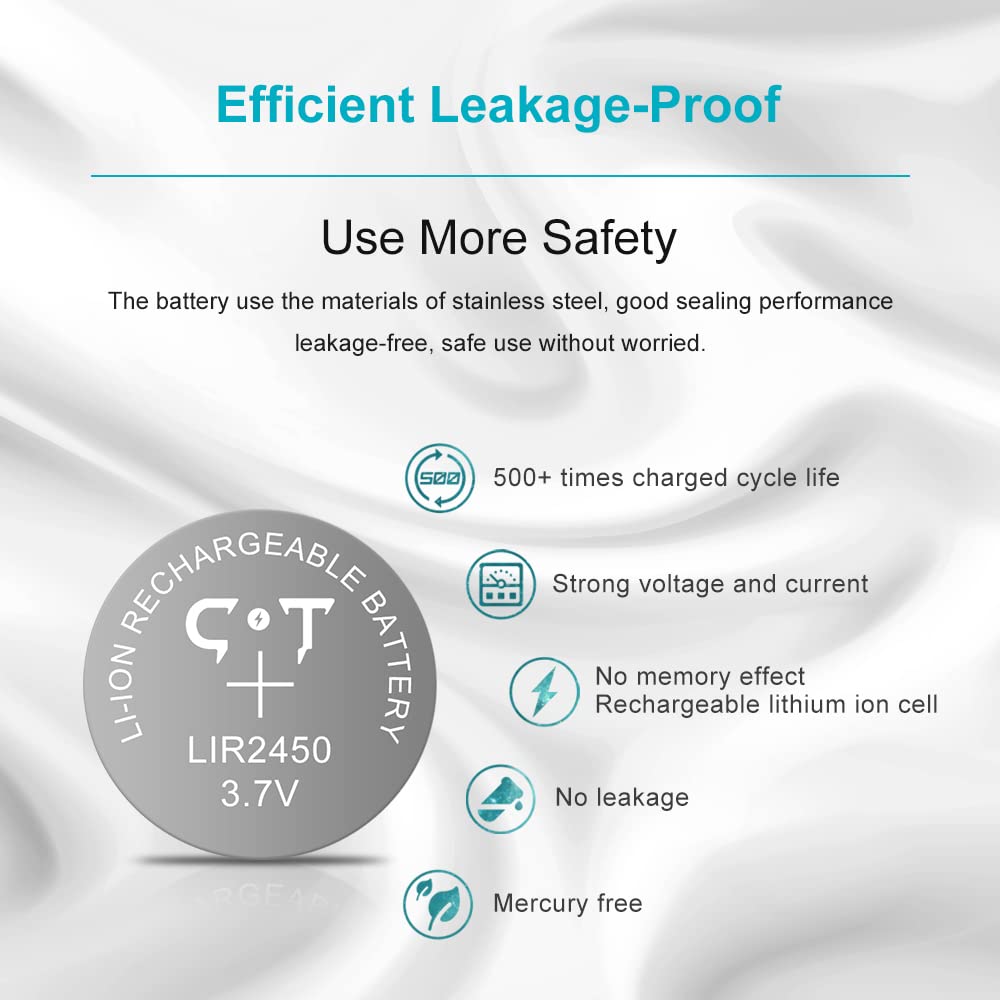 LIR2450 Rechargeable 3.7V Lithium Coin Cell CR2450 Battery Replacement with Charger Set 4 Pack