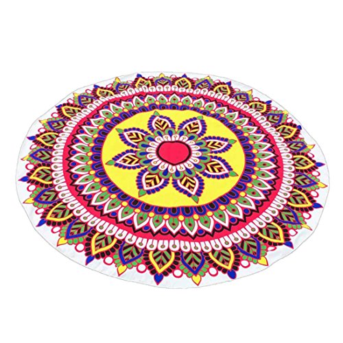 Usstore 1PC Round Hippie Printing Flowers Tapestry Beach Towel Mat Wall Hanging Bathing Suit wall Art Bedspread Cloth Mat Throw Decor (Yellow)