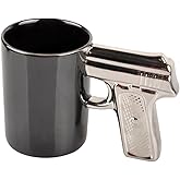 HLJgift Novelty Ceramic Coffee Mugs Gun Mugs Pistol Cup for amazing gift Black&Silver