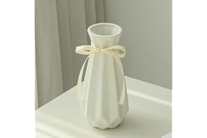 VALEMOON Origami Ceramic Vase with Ribbon, 7.9" H, Artistic Design Flower Vase Geometrical Style for Modern Home Decoration