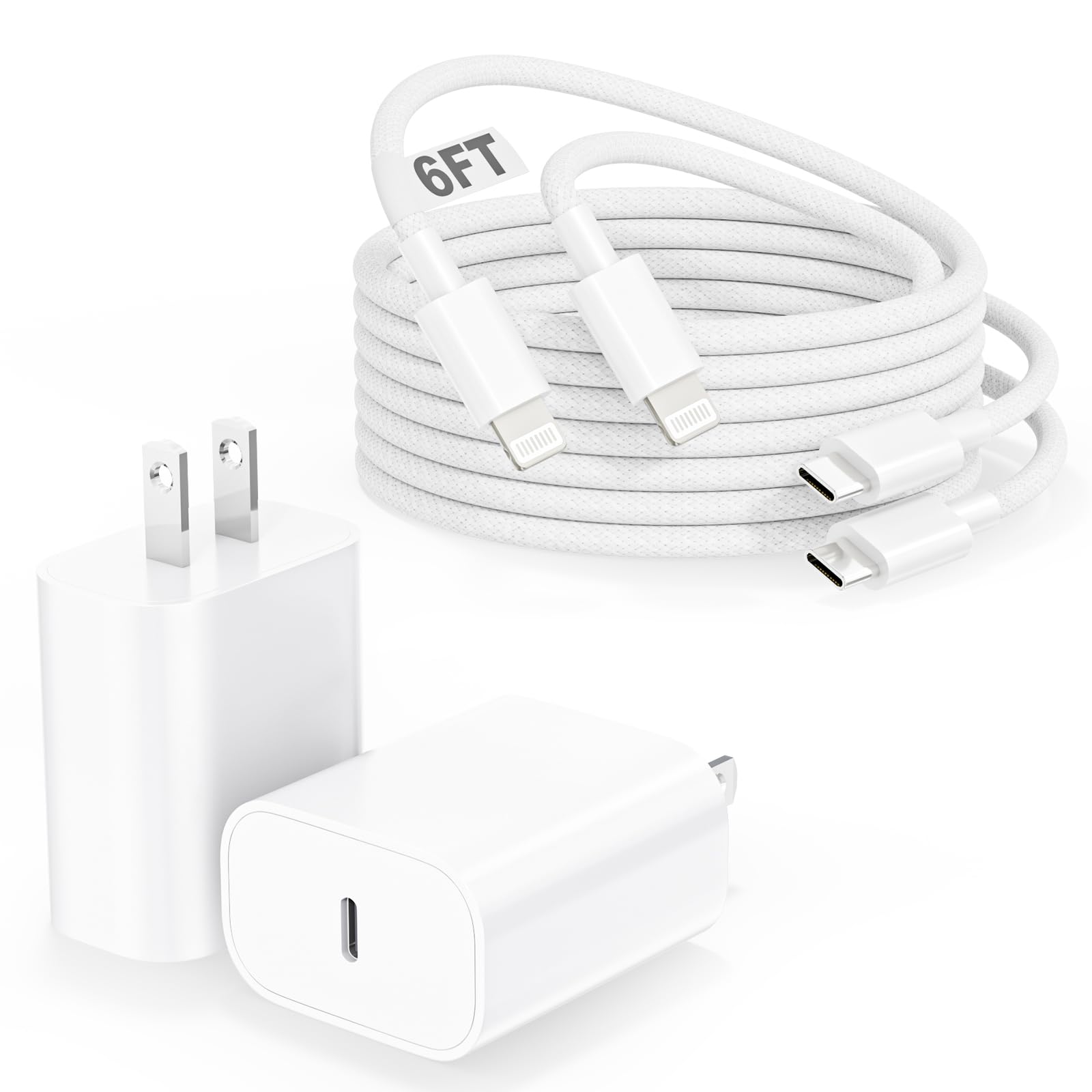Photo 1 of [Apple MFi Certified] iPhone Fast Charger,Phone 14 Fast Charger USB C Wall Charger with 2-Pack 6FT Fast Charging Braided Cable Compatible with iPhone 14 ProMax/14 Plus/13 Mini/13/12/11/X/XR